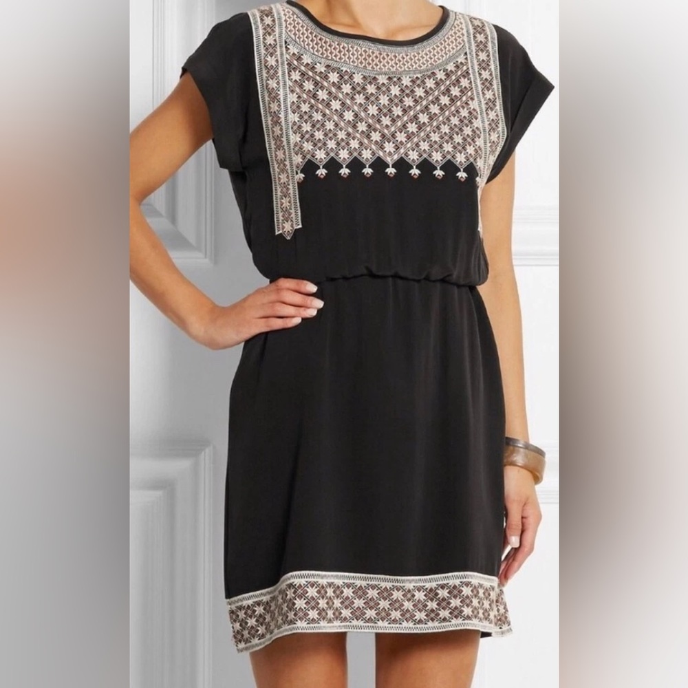 Madewell Black Mini Dress with Intricate Embroidery Size 10